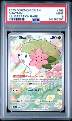 2025 Pokemon Destined Rivals DRI En Shaymin Illustration Rare #185 PSA 9 Mint - Image 1