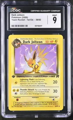 CGC 9 MINT Dark Jolteon Team Rocket 1st Edition 38/82 Pokemon Card - Image 1