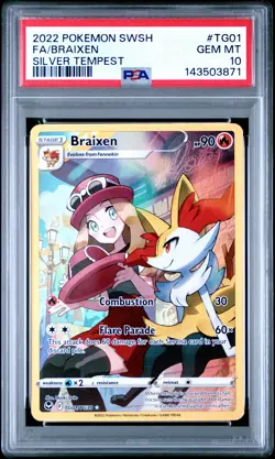 2022 POKEMON SWORD & SHIELD SILVER TEMPEST #TG01 FULL ART/BRAIXEN PSA 10 - Image 1