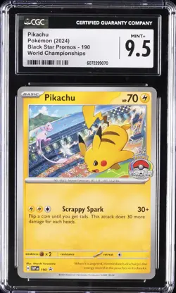 2024 POKEMON BLACK STAR PROMOS WORLD CHAMPIONSHIPS #190 PIKACHU CGC 9.5 - Image 1