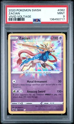 2020 POKEMON SWORD & SHIELD VIVID VOLTAGE #082 ZACIAN PSA 9 - Image 1