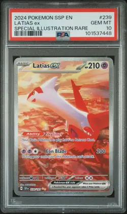 2024 POKEMON SSP EN-SURGING SPARKS SPECIAL ILLUSTRATION RARE LATIAS EX PSA 10 - Image 1
