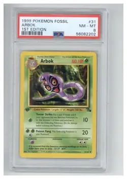 1999 Pokemon Fossil 31 Arbok 1st Edition PSA 8 - Image 1
