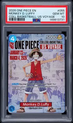 2026 ONE PIECE PROMOS ONE PIECE COLLEGE BK: US VOYAGE MONKEY D. LUFFY PSA 10 - Image 1