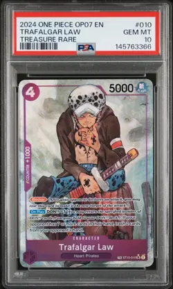 2024 ONE PIECE OP07-500 YEARS IN THE FUTURE TREASURE RARE TRAFALGAR LAW PSA 10 - Image 1