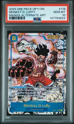 2025 ONE PIECE MANGA ALTERNATE ART OP11-118 MONKEY D. LUFFY PSA 10 - Image 1