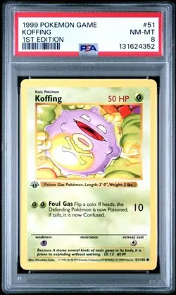 Base Set 1st Edition KOFFING #51/102 PSA 8 1999 Pokemon Card Game - Image 1