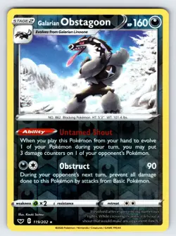 Galarian Obstagoon 119/202 Sword & Shield Base Set Pokemon Card Reverse Holo Nm - Image 1