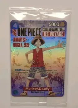 One Piece Monkey D Luffy US Voyage College Basketball Promo Card (Mint - Sealed) - Image 1