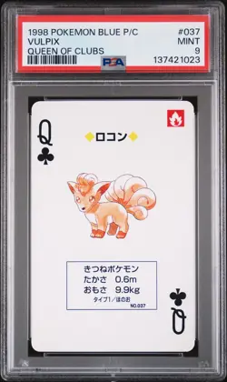 1998 POKEMON BLUE VERSION PLAYING CARDS QUEEN OF CLUBS #037 VULPIX PSA 9 - Image 1