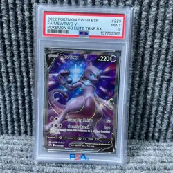 Pokemon Card Promo SWSH229 Mewtwo v Holo-Foil Full Art PSA 9 Mint Condition - Image 1
