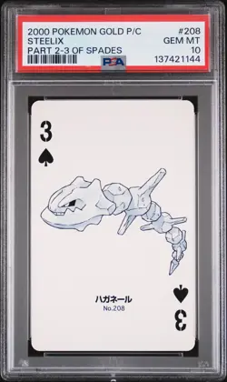 2000 POKEMON GOLD VERSION PART 2 PLAYING CARDS 3 OF SPADES #208 STEELIX PSA 10 - Image 1
