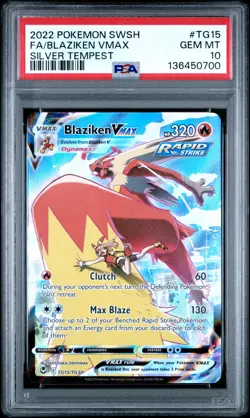 2022 POKEMON SWORD & SHIELD SILVER TEMPEST #TG15 FULL ART/BLAZIKEN VMAX PSA 10 - Image 1