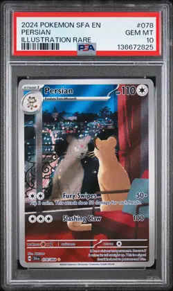 2024 POKEMON SFA EN-SHROUDED FABLE ILLUSTRATION RARE #078 PERSIAN PSA 10 - Image 1
