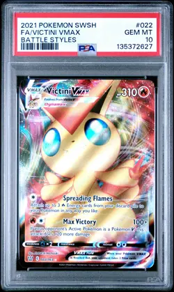 2021 POKEMON SWORD & SHIELD BATTLE STYLES #022 FULL ART/VICTINI VMAX PSA 10 - Image 1