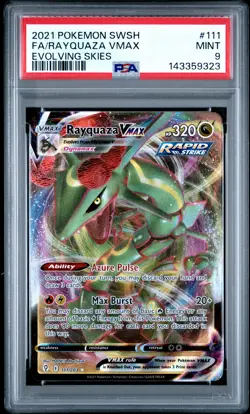 2021 POKEMON SWORD & SHIELD EVOLVING SKIES #111 FULL ART/RAYQUAZA VMAX PSA 9 - Image 1