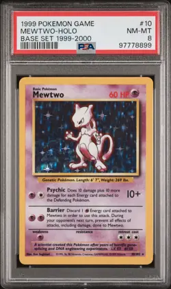 1999 POKEMON BASE SET UNLIMITED #10 MEWTWO-HOLO PSA 8 - Image 1