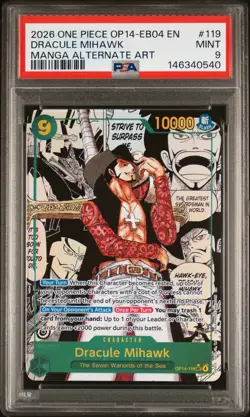 2026 ONE PIECE MANGA ALTERNATE ART OP14-EB04-119 DRACULE MIHAWK PSA 9 - Image 1