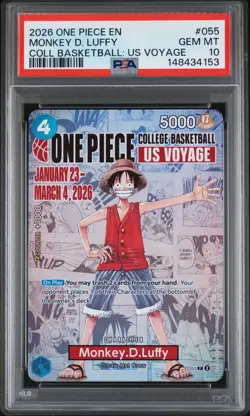 2026 ONE PIECE PROMOS ONE PIECE COLLEGE BK: US VOYAGE MONKEY D. LUFFY PSA 10 - Image 1