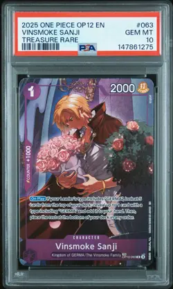 2025 ONE PIECE OP12-LEGACY OF THE MASTER TREASURE RARE VINSMOKE SANJI PSA 10 - Image 1