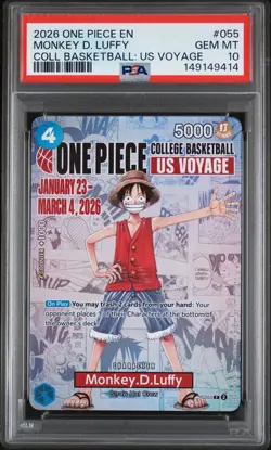 2026 ONE PIECE PROMOS ONE PIECE COLLEGE BK: US VOYAGE MONKEY D. LUFFY PSA 10 - Image 1