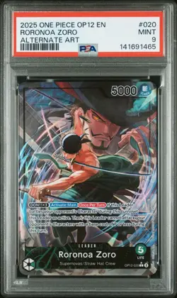 2025 One Piece OP12 En Roronoa Zoro Alternate Art #020 PSA 9 Mint - Image 1