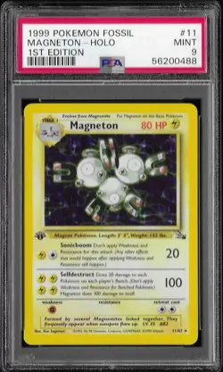 1999 Pokemon Fossil #11 Magneton 1st edition Holo PSA 9 MINT card 11/62 - Image 1