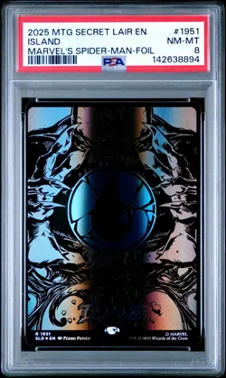 2025 MTG SECRET LAIR DROP MARVEL'S SPIDER-MAN: MANA SYMBIOTE-FOIL ISLAND PSA 8 - Image 1