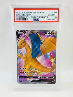 2020 Pokemon SWSH BSP Charizard V Chmpn. Path Elite Trnr. Box #050 PSA 10 - Image 1