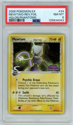2006 POKEMON EX HOLON PHANTOMS #24 MEWTWO-REVERSE FOIL PSA 8 - Image 1