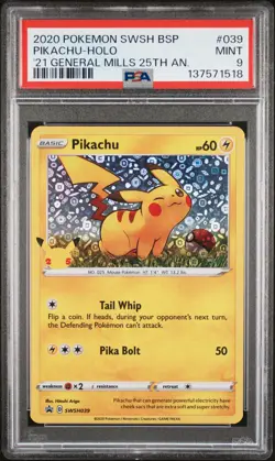 2020 POKEMON SWSH GENERAL MILLS 25TH ANNIVERSARY #039 PIKACHU-HOLO PSA 9 - Image 1
