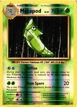 Pokemon TCG Metapod Reverse Holo 4/108 XY Evolutions LP - Image 1
