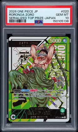 2026 ONE PIECE JPN PROMO OFFICIAL EVENT SERIALIZED RORONOA ZORO 2479/2700 PSA 10 - Image 1