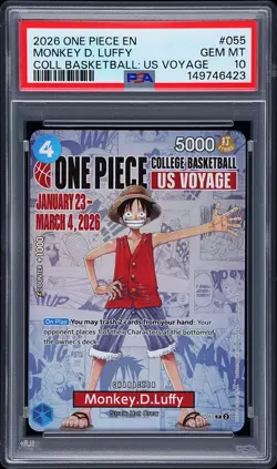 2026 ONE PIECE PROMOS ONE PIECE COLLEGE BK: US VOYAGE MONKEY D. LUFFY PSA 10 - Image 1