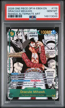 2026 ONE PIECE MANGA ALTERNATE ART OP14-EB04-119 DRACULE MIHAWK PSA 10 - Image 1