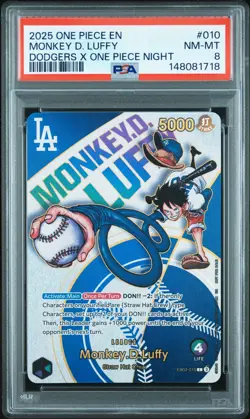 2025 ONE PIECE PROMOS DODGERS X ONE PIECE NIGHT #010 MONKEY D. LUFFY PSA 8 - Image 1