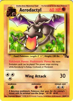 Pokemon TCG Aerodactyl Fossil Card 16/62 Unlimited Rare LP - Image 1