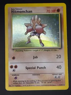 Pokemon TCG Hitmonchan Base Set Clean Holo Unlimited Rare Card 7/102 NM - Image 1
