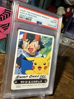 2005 Pokemon #001 Ash & Pikachu The Pokemon Weekly Snap Card PSA 8 - Image 3
