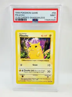 1999 Pokemon Game Pikachu YLW. Cheeks-Shadowless #58 PSA 9 - Image 1