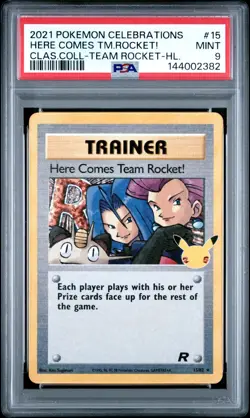 2021 POKEMON CELEBRATIONS CLASSIC COLL #15 HERE COMES TEAM ROCKET! PSA 9 MINT - Image 1