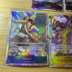 Lot Of 7 One Piece SR Cards ~ Usopp Issho Charlotte Kaku Paulie Enel ++ - Image 5