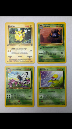 LOT 4 - 1st Edition Jungle Pokemon cards Pikachu Butterfree Gloom Bellsprout - Image 1