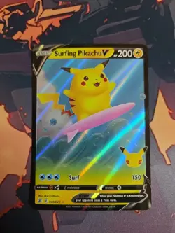 Pokemon TCG Card Surfing Pikachu V Foil Ultra Rare Celebrations 008/025 NM - Image 1