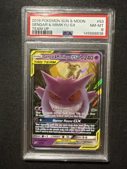 2019 Pokemon Sun and Moon Team Up Gengar Mimikyu GX Card 53/181 PSA 8 - Image 1
