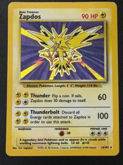 1999 Pokemon Base Set Zapdos 16/102 Holo Rare Unlimited WOTC - Image 1