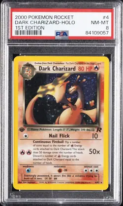 2000 POKEMON ROCKET 1ST ED #4 DARK CHARIZARD-HOLO PSA 8 - Image 1