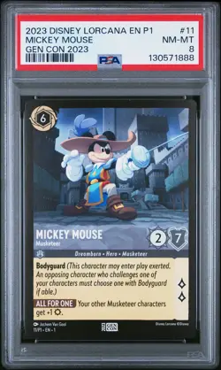 2023 DISNEY LORCANA EN P1-PROMO GEN CON 2023 #11 MICKEY MOUSE MUSKETEER PSA 8 - Image 1