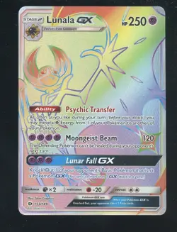 Pokemon Lunala GX Full Art Secret Rare Sun & Moon 153/149 Holo Psychic Card - Image 1