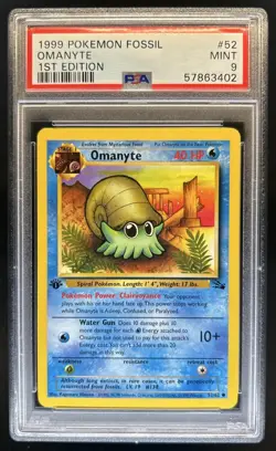 1999 Pokemon Fossil 1st Edition Omanyte #52/62 PSA 9 - Image 1